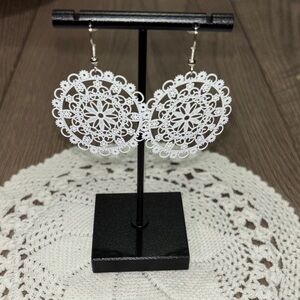 White Lace Design Earrings